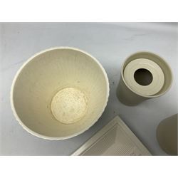 Hornsea Pottery Rainbow planter by John Clappison, together with two Horsea Concept vases with flower holders and Hornsea Stadium dish, largest example H16cm