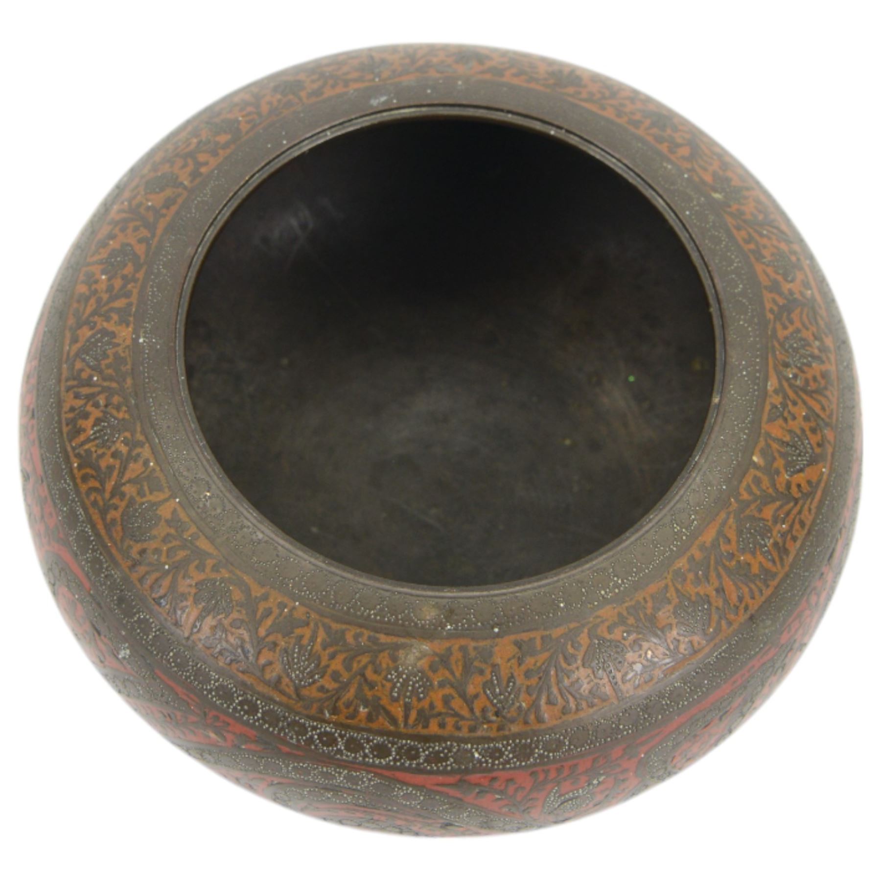 Indian bronze censor, decorated with stylised flowers upon a stepped circular base, H8cm