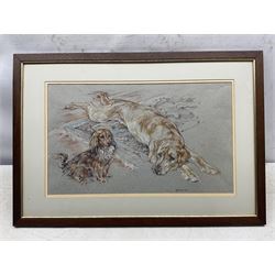 Dennison (20th Century): Two Dogs on a Rug, pastel indistinctly signed and dated 1988, 28cm x 48cm 