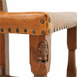 Gnomeman - set of six (4+2) oak dining chairs with panelled backs, by Thomas Whittaker, Littlebeck, Whitby