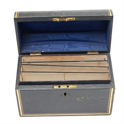 Victorian tooled leather dome top stationery casket by Parkins & Gotto, 24 & 25 Oxford St  with watered silk interior L21cm , another dome top casket and a lancet top casket (3) 
Provenance: property of a Nobleman