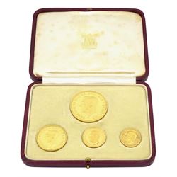 King George VI 1937 gold proof four coin set, comprising half sovereign, sovereign, two pounds and five pounds, in Royal Mint dated case