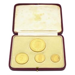 King George VI 1937 gold proof four coin set, comprising half sovereign, sovereign, two po...