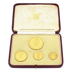  King George VI 1937 gold proof four coin set, comprising half sovereign, sovereign, two pounds and five pounds, in Royal Mint dated case