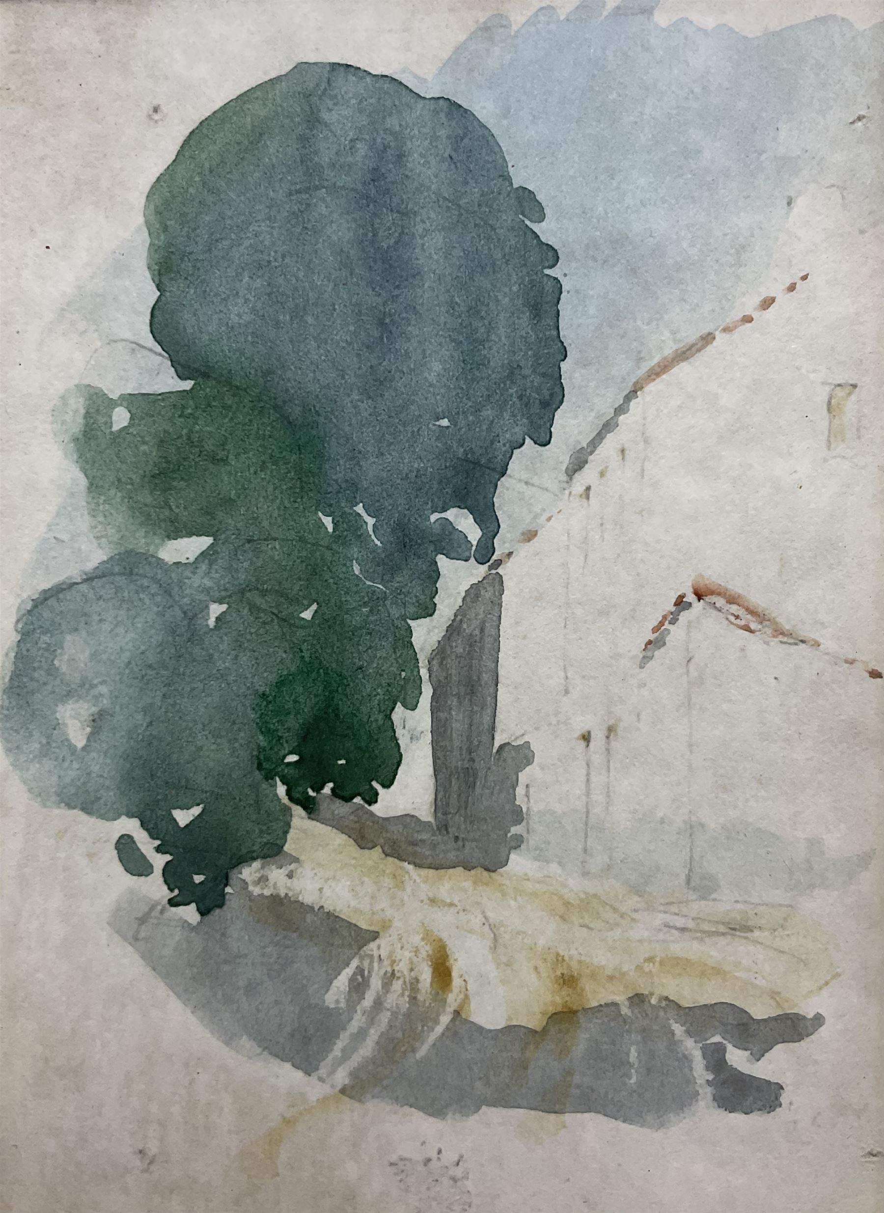 Sir Hugh Casson (British 1910-1999): 'Village Street', watercolour unsigned, labelled verso 11cm x 8cm