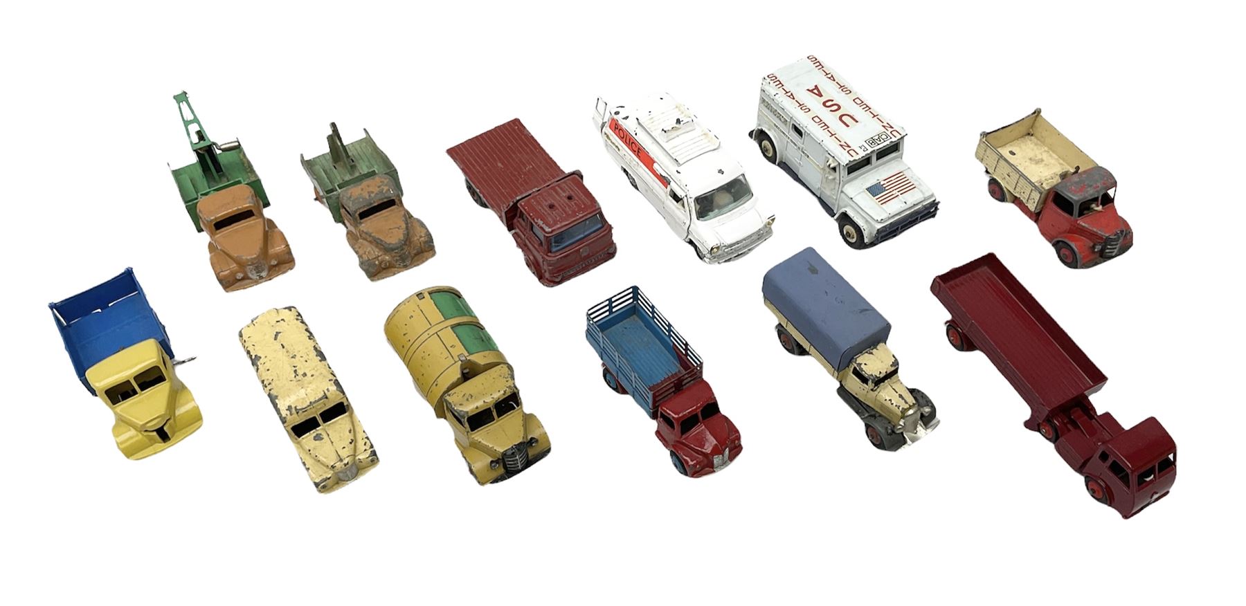 Dinky - twelve unboxed and playworn/repainted die-cast commercial vehicles including Hindle Smart Helecs, two Bedford tipper trucks, Dodge tipper truck, two Commer breakdown trucks, Brinks Armoured Car, Bedford Refuse wagon etc (12)