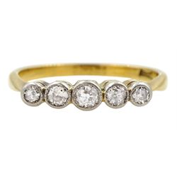 Early 20th century 18ct gold milgrain set five stone old cut diamond ring