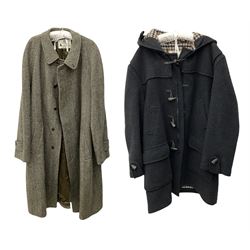 Men's Aquascutum lambs wool herringbone tweed coat with silk lining, 46 Reg, together with a further Men's Aquascutum grey wool duffle coat, with cheque lining and horn buttons, 46