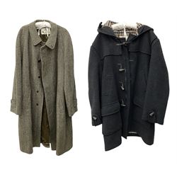 Men's Aquascutum lambs wool herringbone tweed coat with silk lining, 46 Reg, together with a further Men's Aquascutum grey wool duffle coat, with cheque lining and horn buttons, 46