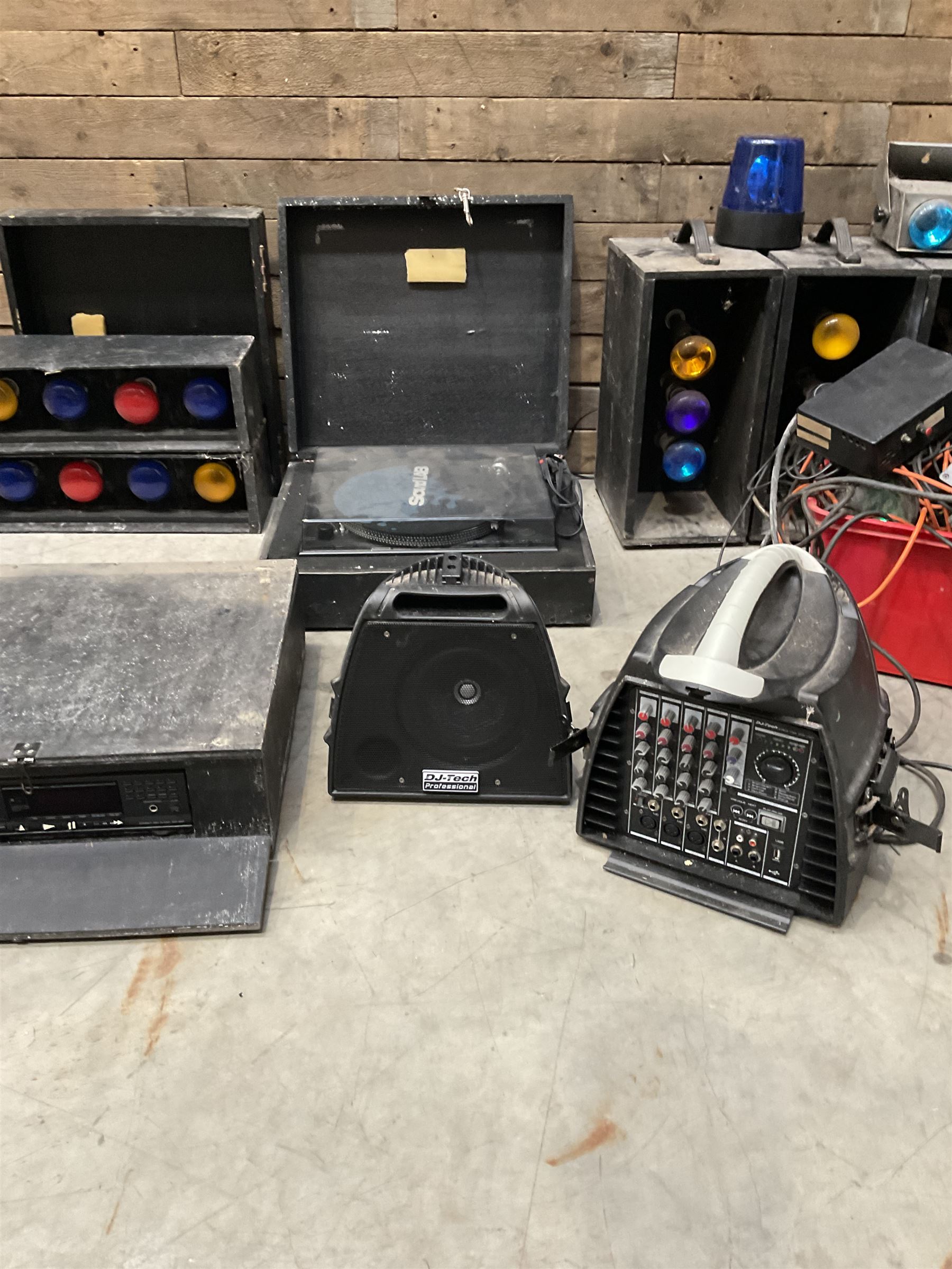 Collection of vintage disco equipment, to include Sony separates, cabinet lights, mixers, turntable etc