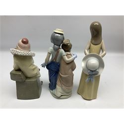 Three Lladro figures, comprising Little Jester no 5203, Pals Forever no 7686 and Naughty Girl no 5006, H25cm