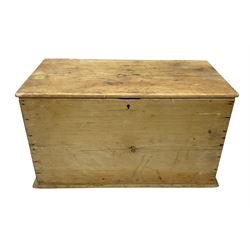 Pine box, with hinged lid and brass swing handles, H20cm, L52cm 