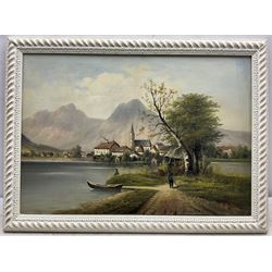 Adolf Kaufmann (AKA R Neiber) (Austrian 1848-1916): Austrian Lake Scene, oil on canvas signed with pseudonym R Neiber 49cm x 70cm