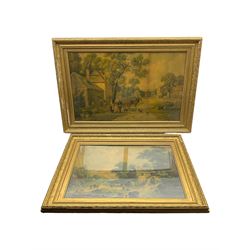 Two large early 20th century landscape chromolithographs, gilt frames (2)