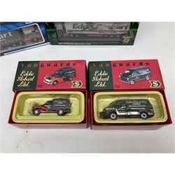 Eddie Stobart - three Oxford Die-Cast Super Rugby League lorries in perspex display cases including the two Hull Clubs; two Lledo Vanguard vans; two Days Gone vans; and Saico Truck & Trailer; all boxed; together with fourteen unboxed Corgi and other tractor/cab units etc (23)