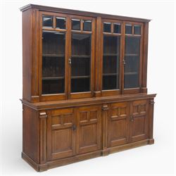 Late 19th century walnut library bookcase, fitted with four display doors with astragal be...