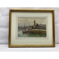 Frank Rousse (British fl.1897-1917): Paddle Steamer moored along side Scarborough Lighthouse, watercolour signed 23cm x 33cm