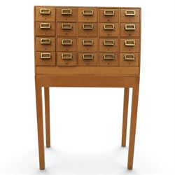Mid-20th century card index bank of twenty drawers on stand