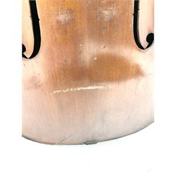 German Saxony three-quarter size cello for restoration, c1920, with 69cm two-piece maple back and ribs and two-piece spruce top, L111cm overall; with bow and canvas carrying case