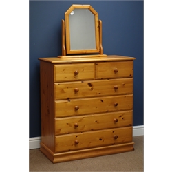  Pine chest with two short and four long drawers (W89cm, H97cm, D43cm), and a matching swing mirror   