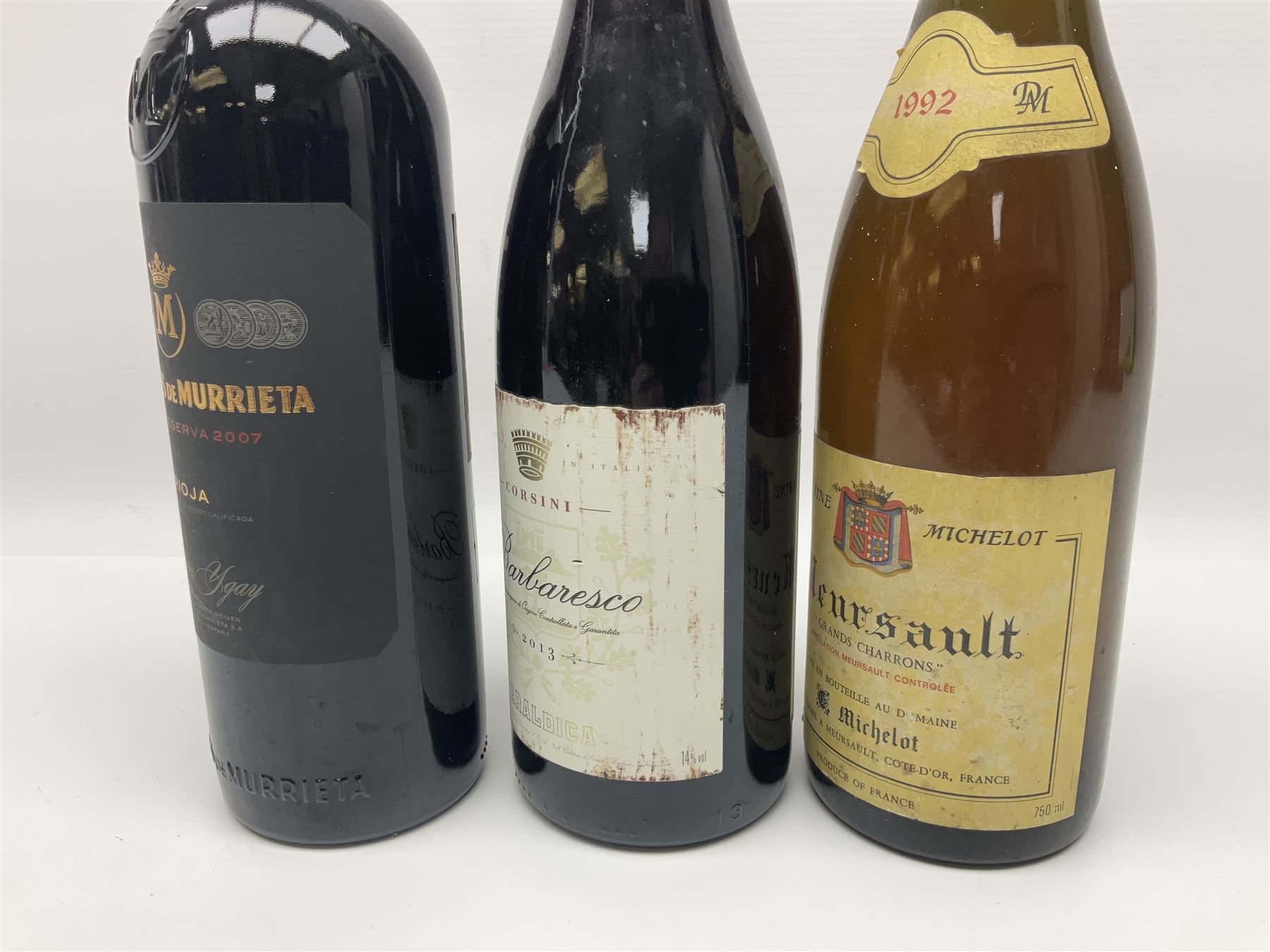 Mixed wine, comprising Araldica Barbaresco 2013, Corsini, 75cl 14% vol, Marques De Murrieta 2007 Gran Reserva Rioja 75cl 14% vol and Domaine Michelot 1992 Meursault 750ml 13% vol (3)