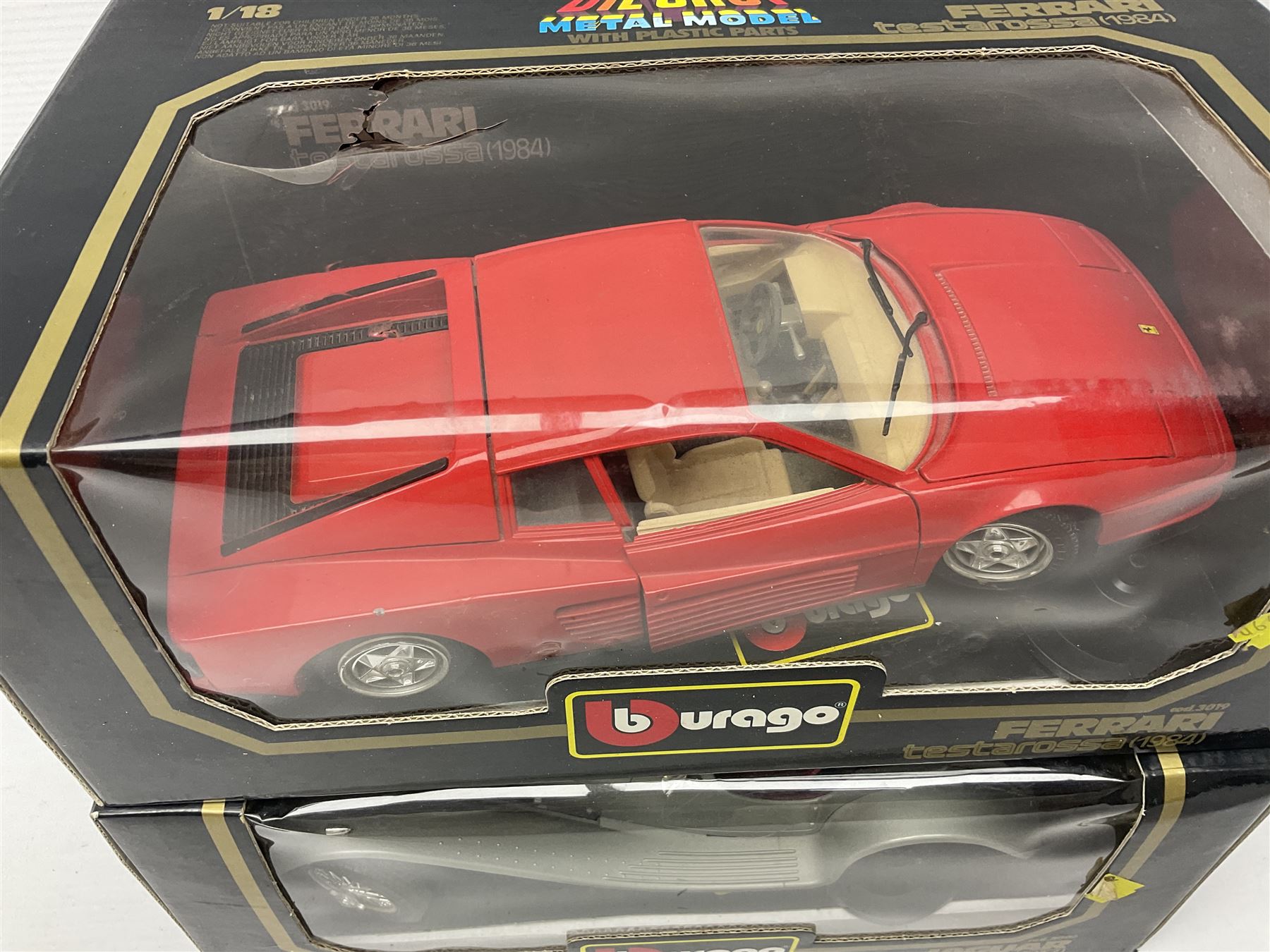 Bburago - seven 1:18/1:20 scale die-cast models comprising Jaguar SS100 (1937), Alfa Romeo 8C 2300 Monza (1931), Alfa Romeo 2300 Spider (1932), Ferrari Testarossa (1984), Bugatti Type 59 (1934), Mercedes Benz 500K Roadster (1936) and Ferrari 250 Testa Rossa (1957); all boxed (7)