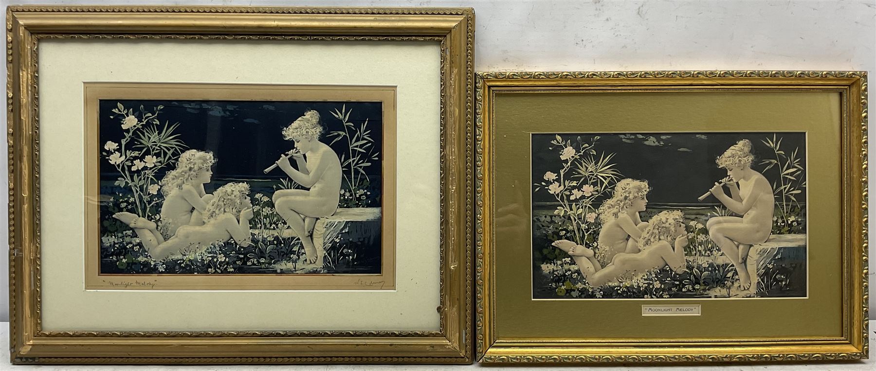 William Stephen Coleman (British 1829-1904): 'Moonlight Melody', two silk engravings, one signed and titled in pencil on the mount 21cm x 34cm