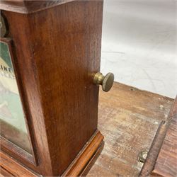 Railway signal boxes, mounted on plinth, with railway block indicators for Up Line and Down Line, having an electromagnetic indicator showing 'Train on Line' 'Line Clear' and 'Line Blocked', and brass signal bell to the centre, L100cm