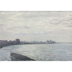John McDougal (Liverpool 1851-1945): Rowing Boat on a Calm Bay, watercolour signed and dated 1919, 17cm x 25cm