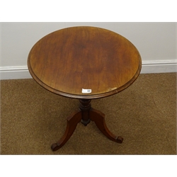  Small Georgian style mahogany demi-lune table, double folding top, turned tapering supports and pad feet (W61cm, H75cm, D61cm) and a mahogany occasional table (D56cm, H61cm) (2)  