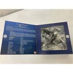 Nine 1:72 scale model aeroplanes comprising four ‘Sky Guardians’, F-16 Fighter Falcon, Sea Vixen FAW.2 899 Sqd XP924, Gloster Javelin FAW 9R 64 Sqd RAF XH766, and Sea Vixen F(AW) Mk2 XN694/305/BL No 892 Sqd RNAS Yeovilton; with three Hobby Master models, one Ixomodels model and one 72 Aviation model  (9)