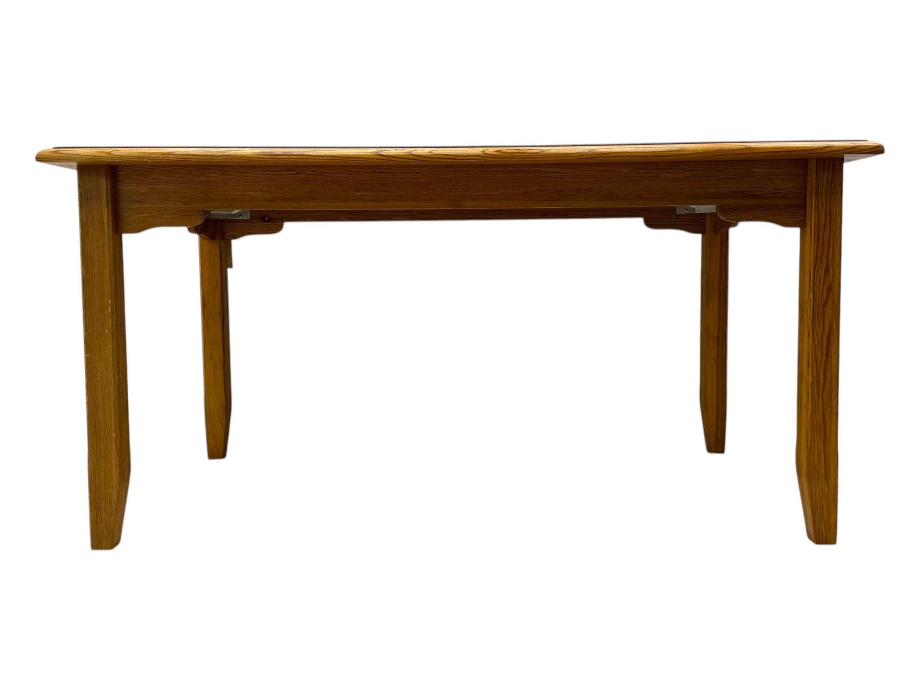 Laura Ashley - contemporary pine dining table, rectangular top with moulded edge, raised on square supports with chamfered lower sections