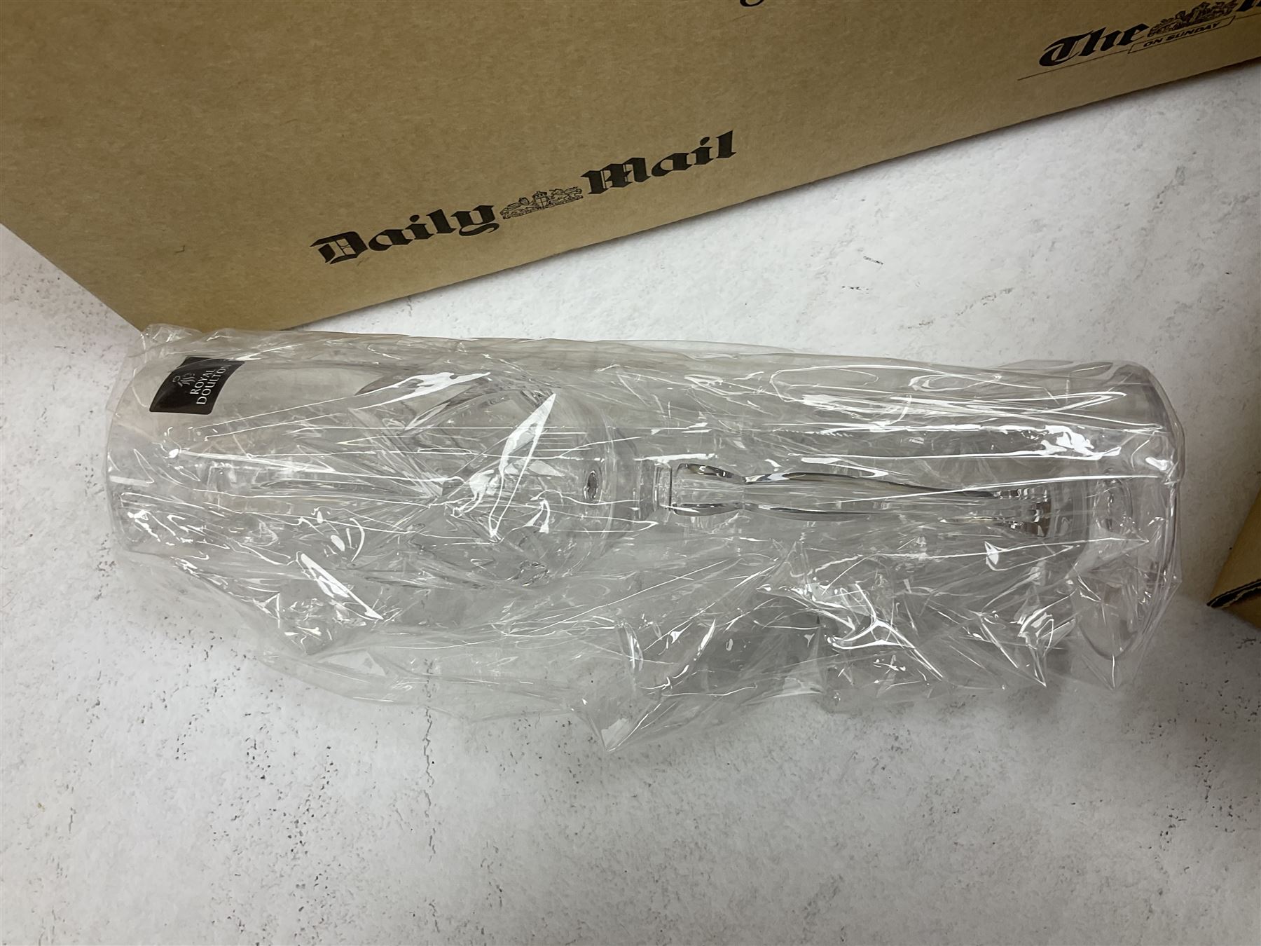 Quantity of boxed Saving the Gorillas in the Mist figures, boxed Royal Doulton glasses, art glass, ceramics etc in four boxes