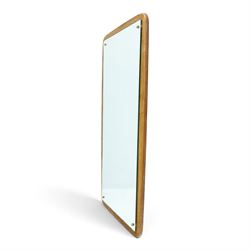 Danish mid-20th century teak framed mirror, rounded rectangular frame with mirror plate