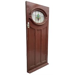 1930s external door with stained leaded glass panel (86cm x 203cm), six small stained glass windows in wooden frames (W52cm); and various loose stained leaded glass panels
