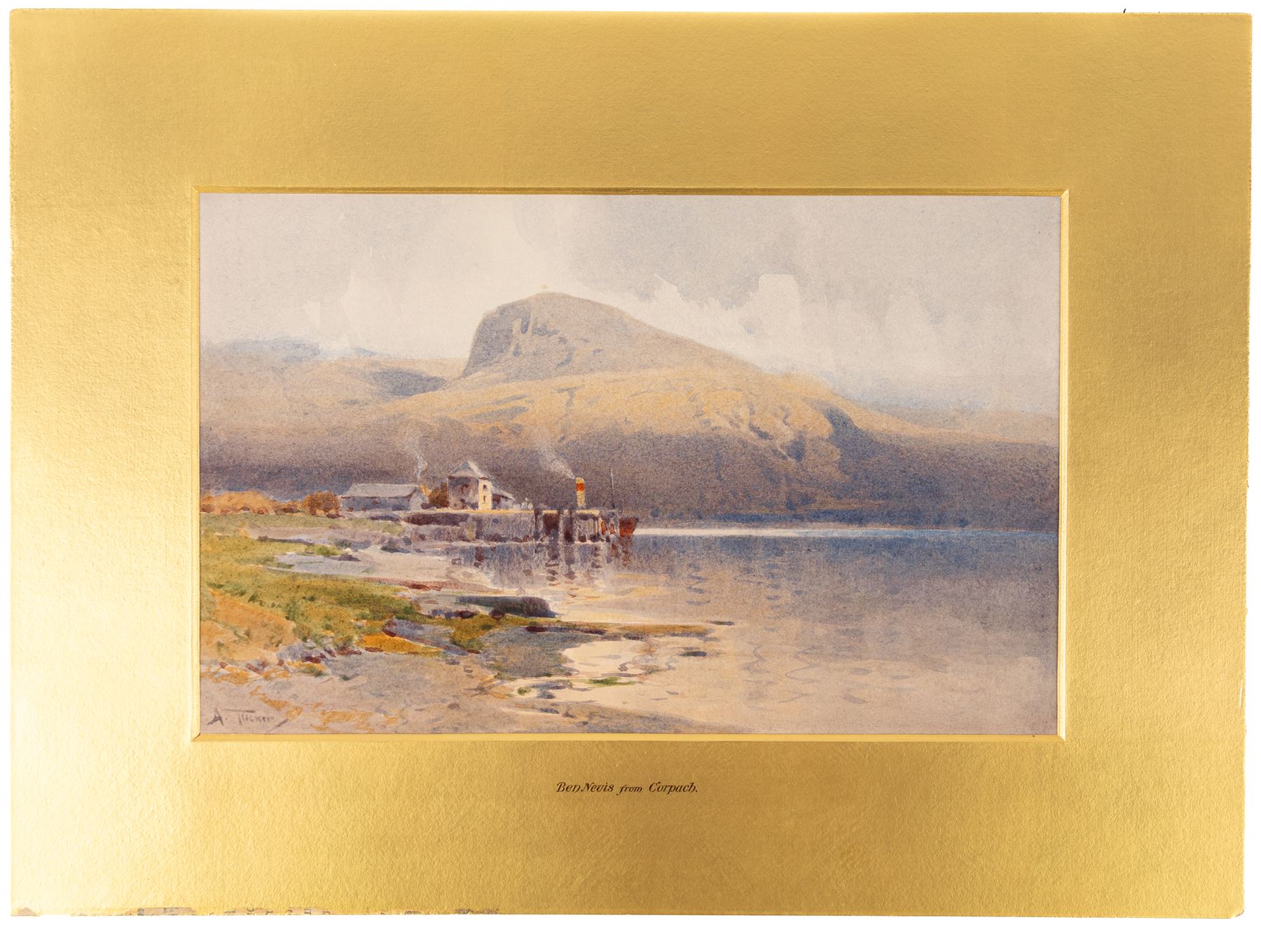 Arthur Tucker (British 1864-1929): 'Ben Nevis from Corpach' and 'Laugharne Castle - Carmarthenshire', two watercolours signed, one titled on the mount, the other titled verso, max 30.5cm x 46cm (2) (unframed)