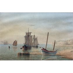 William Frederick Settle (Hull 1821-1897): Fishing Boats on the Shore at Flamborough, watercolour signed with monogram and dated '87, 22cm x 34cm