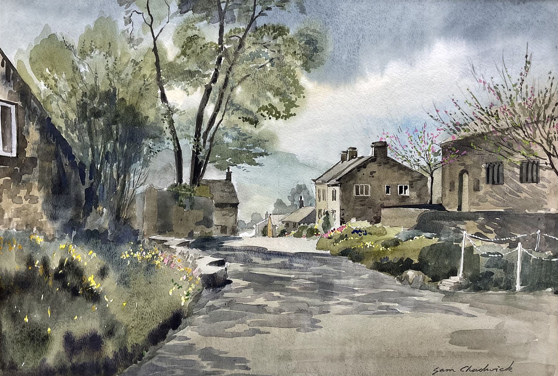 Sam Chadwick (British 1902-1992): 'Appletreewick Yorkshire Dales' and Lake Landscape, near pair watercolours max 41cm x 60cm (2)