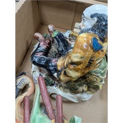 Collection of figures, including Border Fine Arts Grey Thoroughbred Stallion, Capodimonte Heron and Tramp, etc