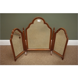  Early 20th century mahogany triple bevel edged dressing table mirror, W92cm, H65cm  