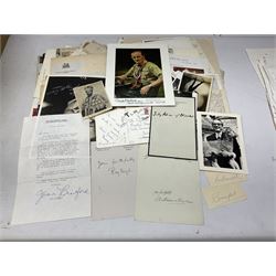 Over five-hundred and fifty autographs and signatures on cards letters and photographs etc including Haile Selassie, William Huskisson, Lyndon B. Johnson, Richard Nixon, Gerald Ford, George Bush, Kim Campbell, Edward Heath, James Callaghan, Robert Runcie, Joshua Logan, Jack Swigert, Sally K. Ride, Bernard Cornwell, Joanne Whalley, Bette Davis, Josephine Baker, Joe DiMaggio, Salvador Dali, Joan Crawford, Viscount Gort VC, James Agate, Hartley Shawcross, Earl of Athlone, Archbishop Makarios, Leif Erickson, Paul Reynaud, Prince Peter of Greece and Denmark, Henry Fonda, Leon Brittan, Michael Foot, David Steel, David Owen, Willie Whitelaw, Norman Tebbit, Roy Hattersley, Aneurin Bevan etc