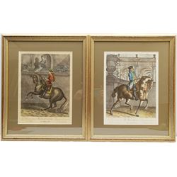 After Johann Elias Ridinger (German 1698-1767): Classical Riders, pair 20th century coloured engravings 32cm x 24cm (2)