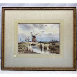Leslie L Hardy Moore (British 1907-1997): Windmill on the Flatlands, watercolour signed 27cm x 37cm 