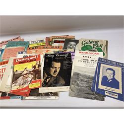 Collection of sheet music, many with attractive pictorial covers, to include The Rolling Stones It's All Over Now, Funny Girl, Living Doll Serious Charge Cliff Richard, Burbeck, Mary Poppins, Sugar, Sugar by The Archies, The Sound Of Music, I Taut I Taw A Puddy-Tat, Dear Miss Phoebe, etc, other musical sheet music and books etc