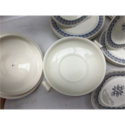 Wedgwood Persephone pattern part dinner service, designed by Eric Ravilious, to include two covered tureens, five dinner plates, five dessert plates etc (19)