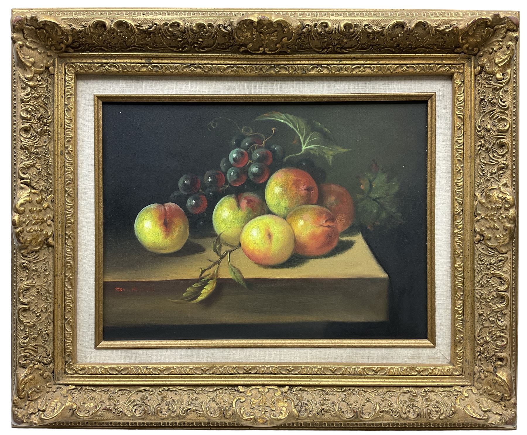 Dickson (Continental 20th century): Still Life of Apples, oil on canvas signed 29cm x 39cm