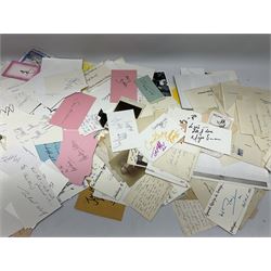 Collection of over 600 autographs on cards, clipped pieces, letters etc including William Gladstone, Lord North, Randolph Churchill, Hugh Dalton, Philip Noel-Baker, Philip Burne-Jones, Tiger Woods, Ben Hogan, Cindy Crawford, Viv Nicholson, Roddy Doyle, Diana Cooper, Woody Allen, Roy Orbison, Mary Wilson, Sammy Davis Jr., Clive Brook, Roger Quilter, Chay Blyth, Chris Bonington, John Lodge, Trevor Bayliss, Penelope Wilton, Tom O'Connor, Charles Aznavour, Alan Tichmarsh, Michael Ball, Thelma Barlow, Jack Brymer, Paul Badura-Skoda, John Lill, John Conteh, Charlotte Knollys, Arthur Godfrey, Eric Sykes, Queen Noor of Jordan, Victoria Gledenning, Madeleine Albright etc