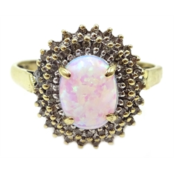  9ct gold opal and diamond cluster ring, hallmarked  