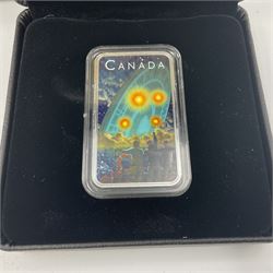 Royal Canadian Mint 2019 'Canada's Unexplained Phenomena The Shag Harbour Incident' fine silver twenty dollar coin and 2020 'Classic Mountie Hat' fine silver twenty-five dollar coin, both cased with certificates