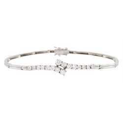 18ct white gold round brilliant cut diamond crossover bracelet, stamped 750, total diamond weight approx 0.80 carat